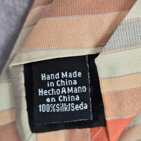 Van Heusen Orange Gray Stripe 100% Silk Men's Neck Tie NWOT - Picture 5 of 6